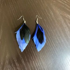 Elegant Blue Feather Earrings